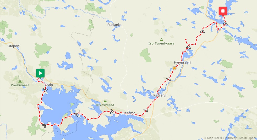 Pakollinen Parkour Vaalasta Suomussalmelle. 217 km.